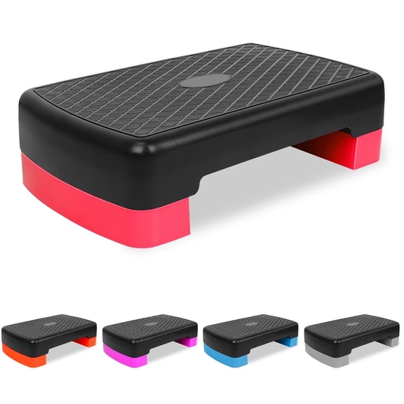 KL KLB Sport Aerobic Adjustable Step Platform with 2 Risers, Black/Red