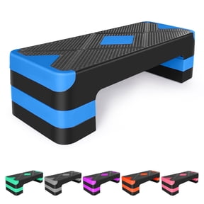 KL KLB Sport Aerobic Adjustable Step Platform with 2 Risers, Exercise for Home Gym, Black/Blue