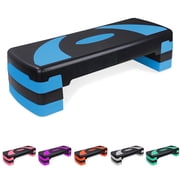 KL KLB Sport Aerobic Step Platform Adjustable to 4"-6"-8" Heights, Black/Blue
