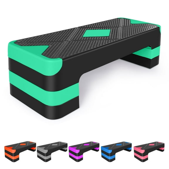 KL KLB Sport Aerobic Step Platform Adjustable to 4"-6"-8" Heights, Black/Green