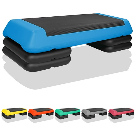 KL KLB Sport Aerobic Step Platform W/ 4 Risers Adjustable, Exercise with risers for adjustable Home Workout, Black/Blue