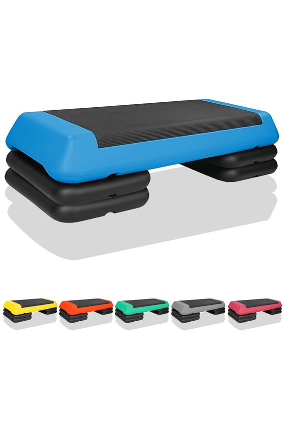 KL KLB Sport Aerobic Step Platform W/ 4 Risers Adjustable, Exercise with risers for adjustable Home Workout, Black/Blue