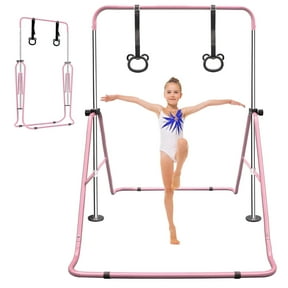 KL KLB Sport Folding Gymnastics Bars for Kids, Height Adjustable Training Bar for Home Exercise, Multi-Functional Horizontal Bars Equipment Monkey Bars with Bear Rings