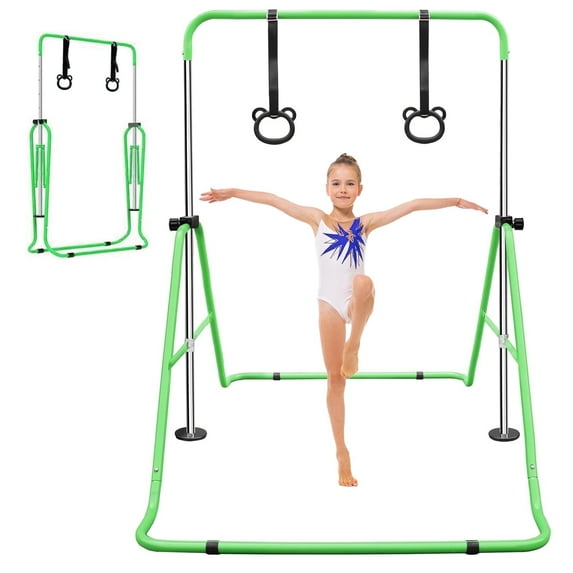 KL KLB Sport Folding Gymnastics Bars for Kids, Height Adjustable Training Bar for Home Exercise, Multi-Functional Horizontal Bars Equipment Monkey Bars with Rings