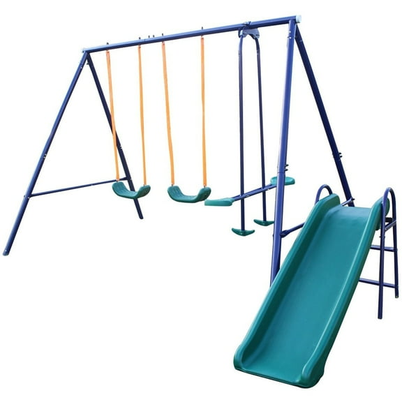 KL KLB Sport Metal Swing Set Outdoor with Slide, Seesaw Play Set for Kids
