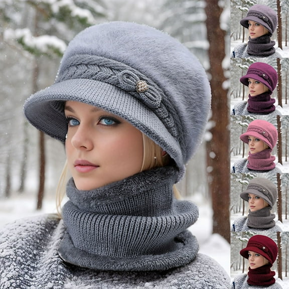KL0Y2K Women's Oversized Slouchy Beanie and Matching Scarf Set in Soft Knit Fabric with Plush Fleece Interior Lining for Enhanced Warmth,Dark blue,One Size