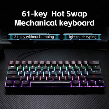 KL61 Wired 60% Mechanical Gaming Keyboard RGB Backlit 61 Keys Ultra-Compact With Hot Swappable Blue/Red Switch