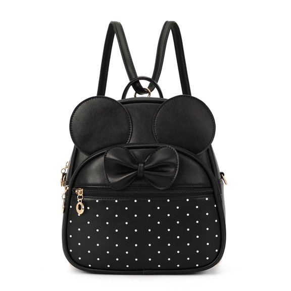 KL928 Bookbag Purses for Women Cute Bow Dots Backpack Purse Black Daypack