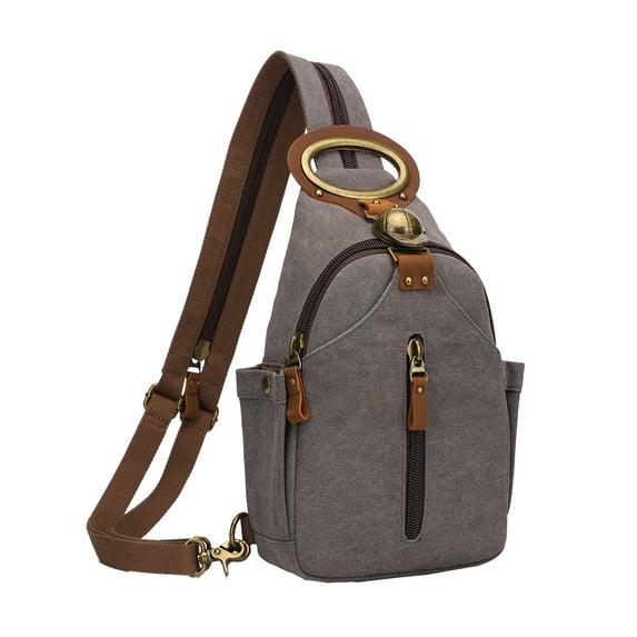 KL928 Canvas Sling Bag Backpack, Black Small Crossbody Shoulder Bag for Men Women Travel Daypack