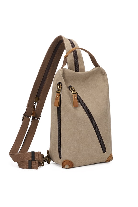 Canvas Sling Bag - Small Crossbody Backpack Shoulder Casual Daypack Rucksack for Men Women(Khaki)