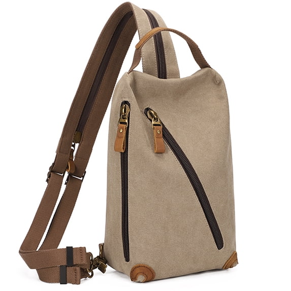 KL928 Canvas Sling Bag - Small Crossbody Backpack Shoulder Casual Daypack Rucksack for Men Women(Khaki)