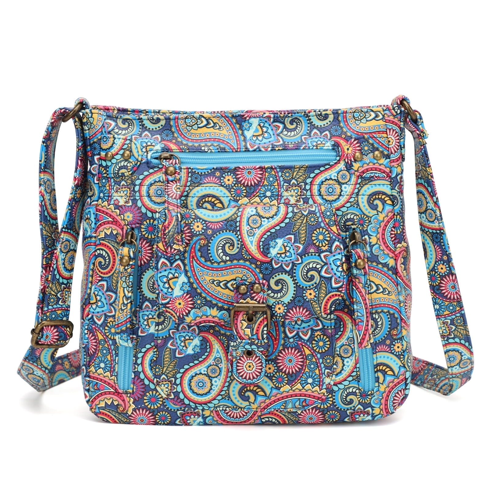 KL928 Crossbody Bag for Women Multi-pocket Shoulder Messenger Bag Floral Printed Purse Handbag Travel Bag