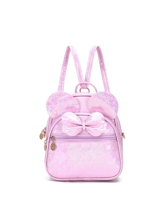Cute Mini Backpack Purse Women's Zipped Sequin Pink Backpack Bookbag