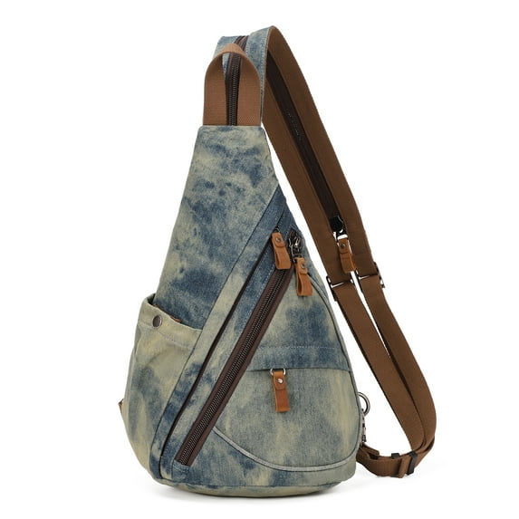KL928 Denim Sling Bag - Small Crossbody Backpack Shoulder Casual Daypack Rucksack for Men Women