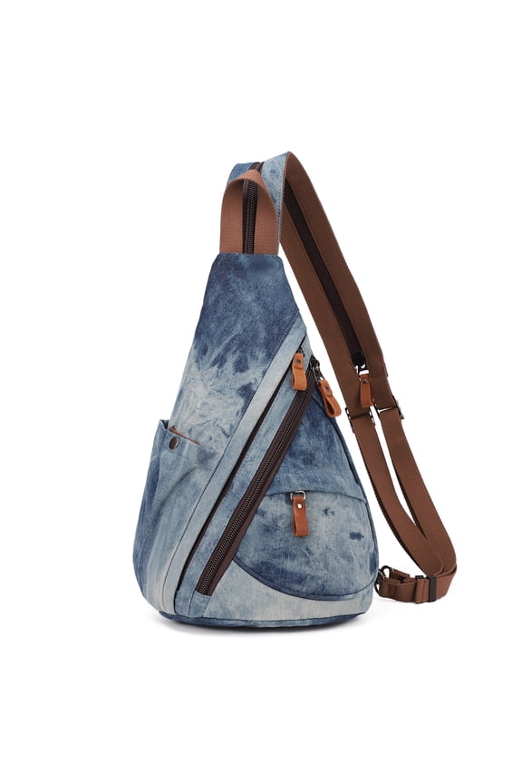 Denim Tie-dye Sling Bag for Women Sling Backpack Small Crossbody Shoulder Bag for School Travel Outdoors