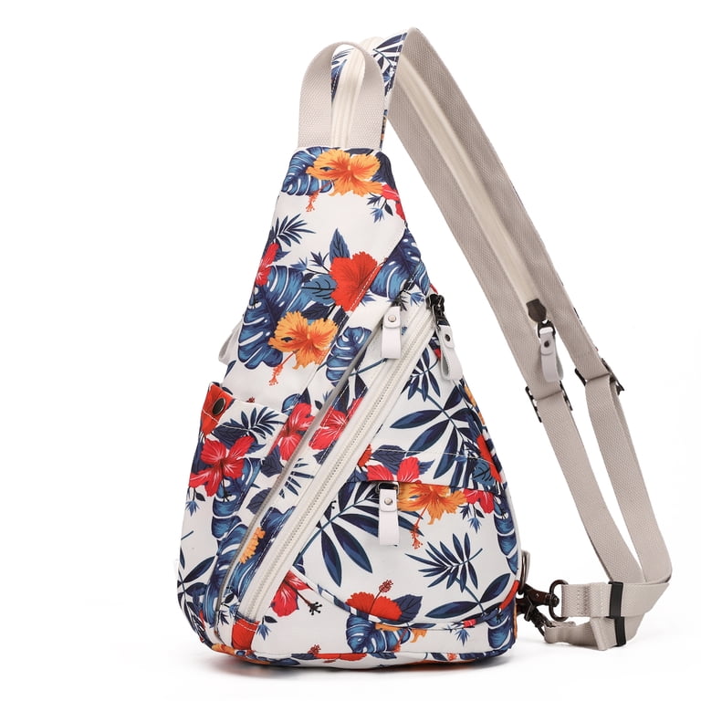 Canvas Backpack Purse Embroidered Floral Sling Travel Crossbody Chest Bag Cute Vintage Floral Aesthetic Cross Body Sling Bag, Chest  main image 2