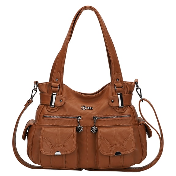 KL928 Hobo Bag for Women Multi Pockets Handbags Large Capacity Leather Purse for Daily Life and Work,Brown