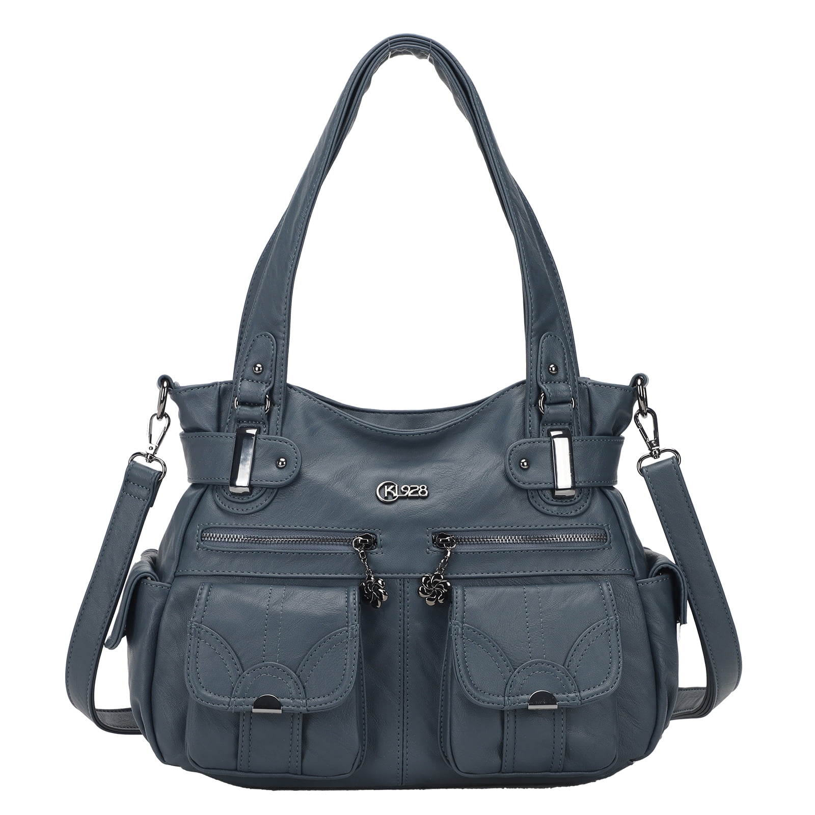 KL928 Hobo Bag for Women Multi Pockets Handbags Large Capacity Leather Purse for Daily Life and Work,Gray Blue
