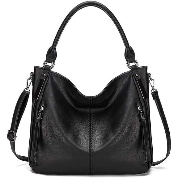 KL928 Hobo Handbag for Women Ladies Leather Tote Shoulder Bag Large Crossbody Bags(Black)