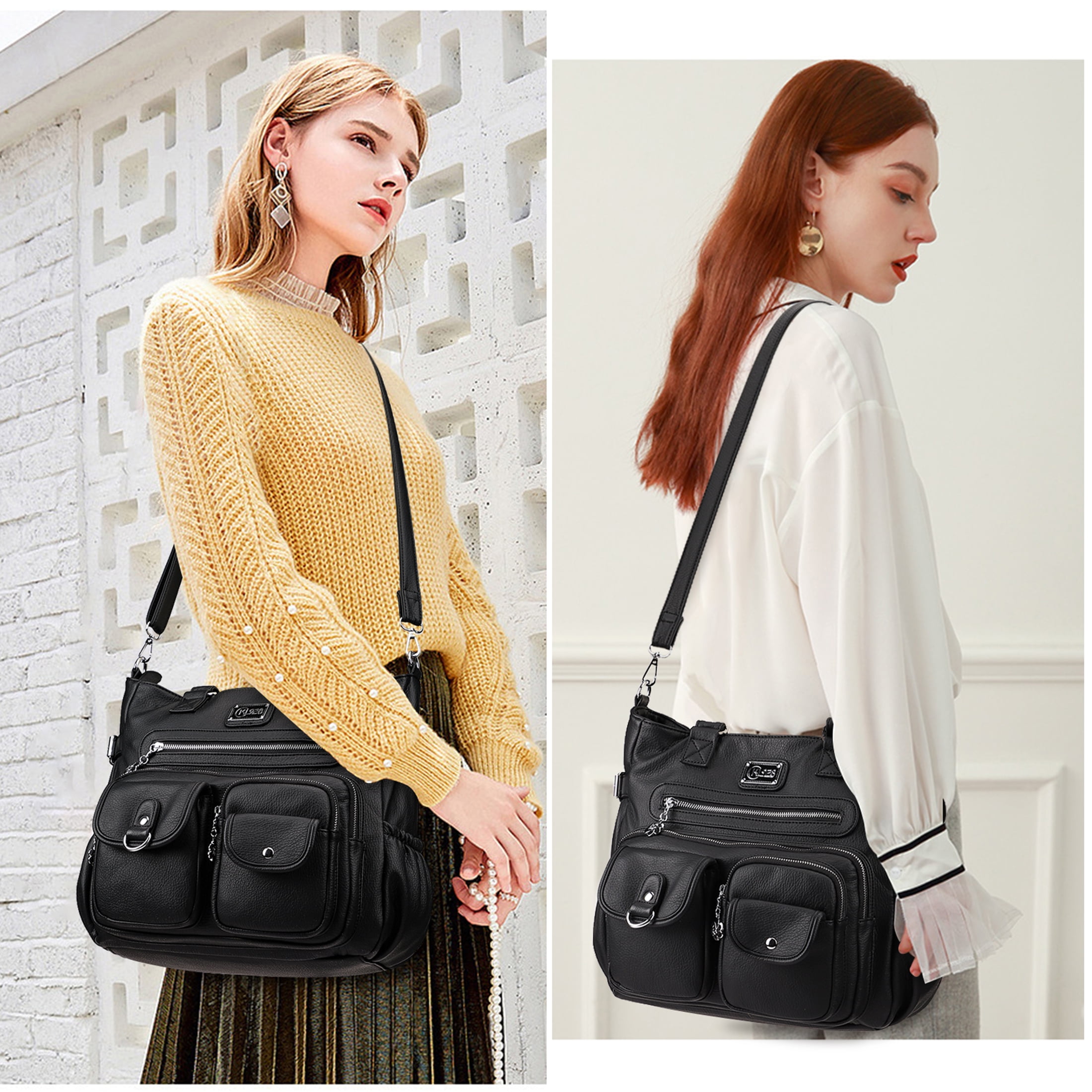 KL928 Large Tote Bag for Women Shoulder Crossbody Purses Hobo Bag Black Walmart