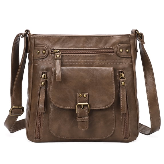KL928 Leather Crossbody Bag with Adjustable Strap Multi-Pockets Shoulder bag for Everyday Use,Khaki