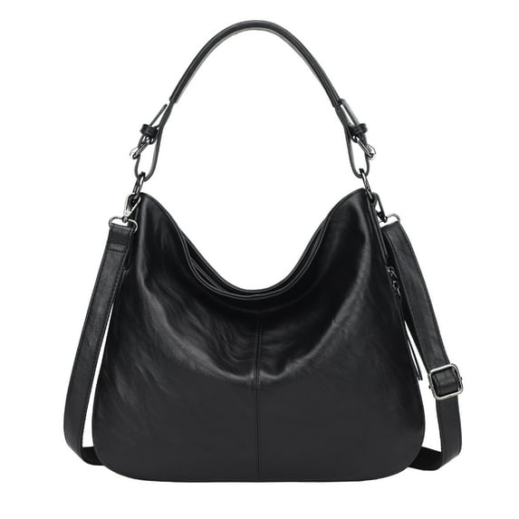 KL928 Leather Hobo Handbags for Women Crossbody Bags Retro Satchel Bag(Black)