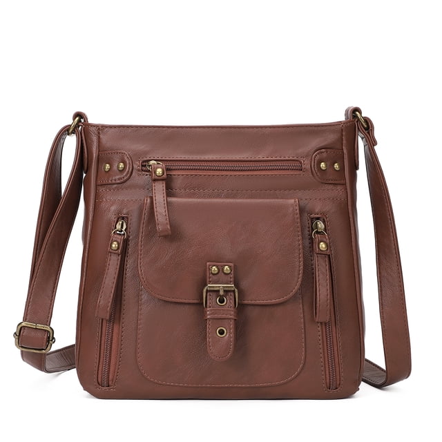 Lug Crossbody Messenger Bag With Adjustable Strap & Multiple Zipper Compartments In Gray
