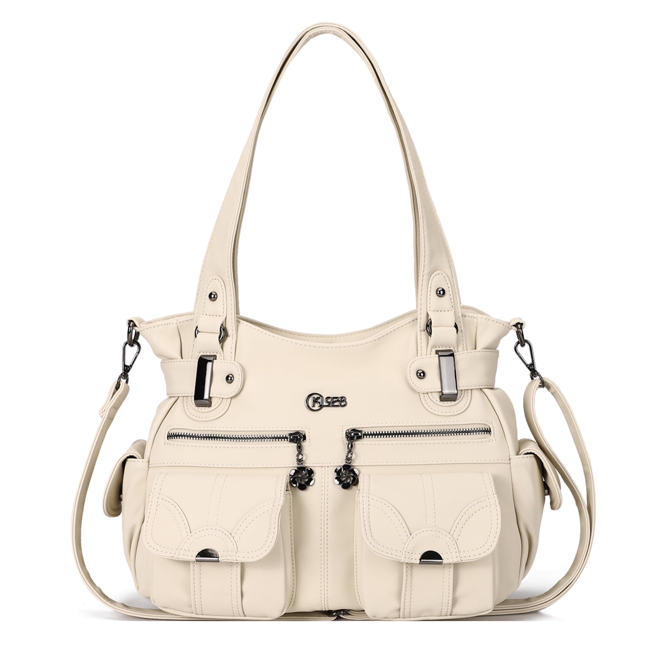 KL928 Women's Leather Shoulder Handbag, Multi-Pocket Crossbody Bag with ...