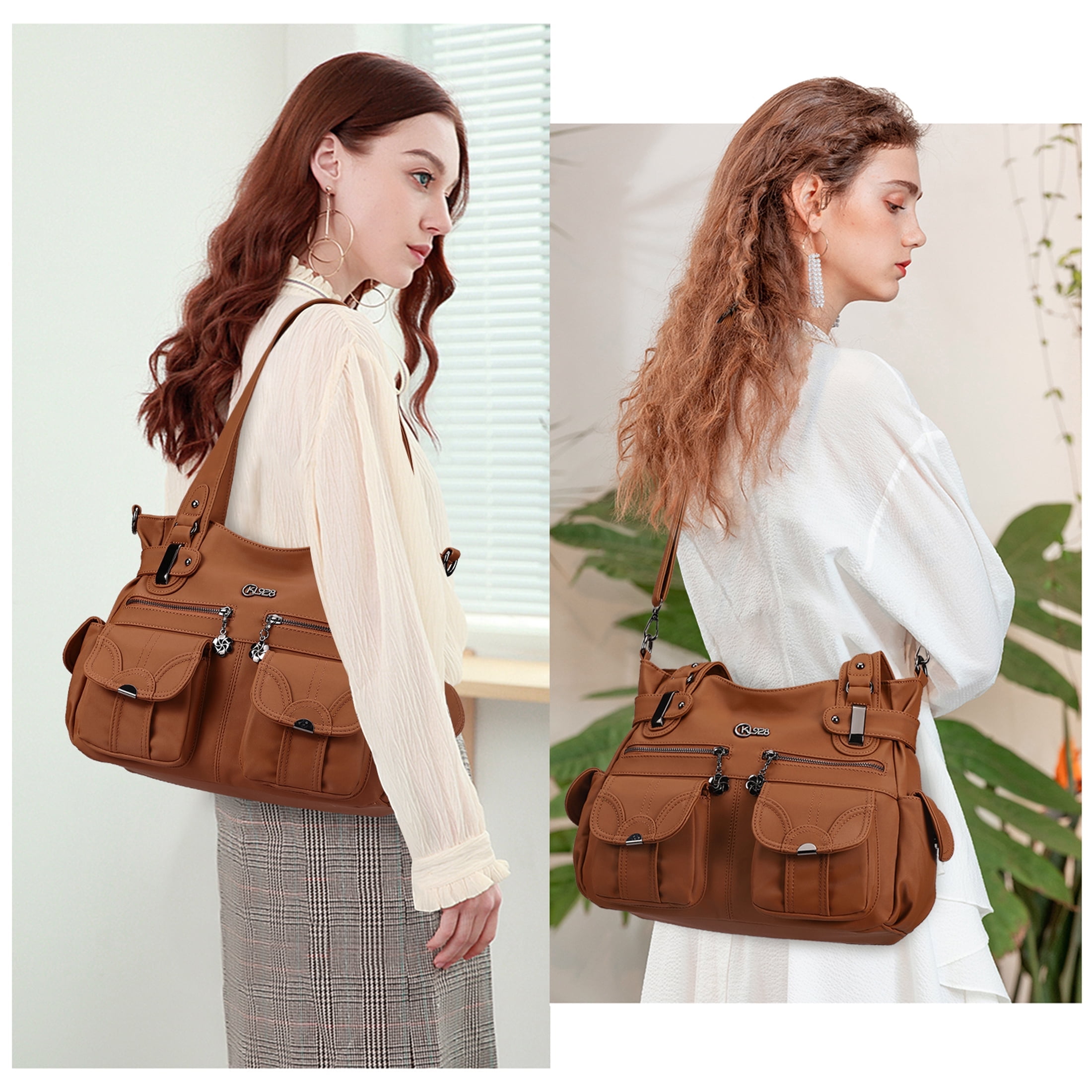 KL928 Women's Leather Shoulder Handbag with Adjustable Straps and