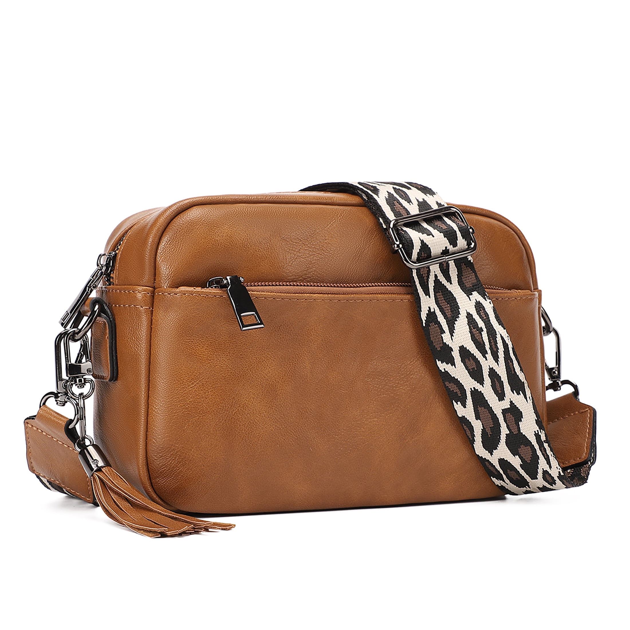 KL928 Small Crossbody Bag for Women Soft FAUX Leather Cell Phone Purse Wallet Purse with Wide Strap(Yellowish Brown)