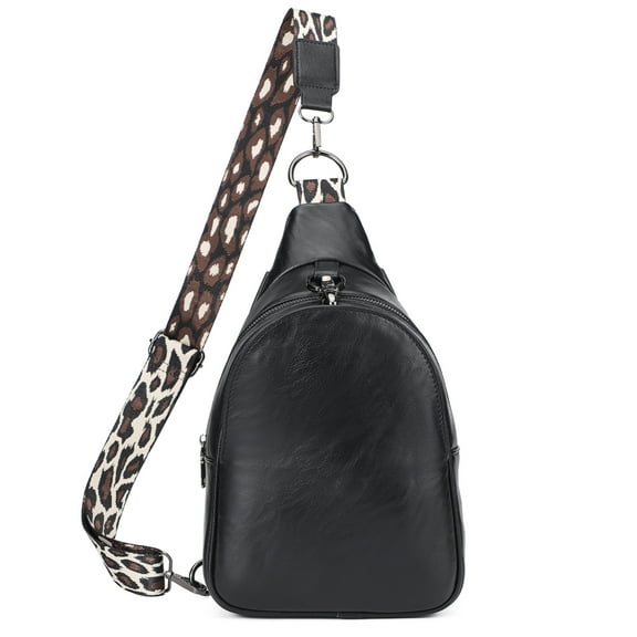 KL928 Small Sling Bag for Women Men PU Leather Chest Bag Purse with Guitar Strap