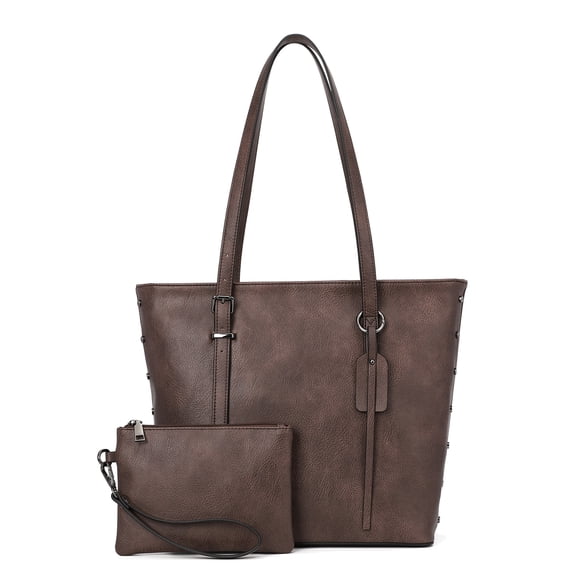 KL928 Tote Shoulder Bag and Matching Clutch for Women PU Vegan Leather Handbag for Travel Work and School 2Pcs Set