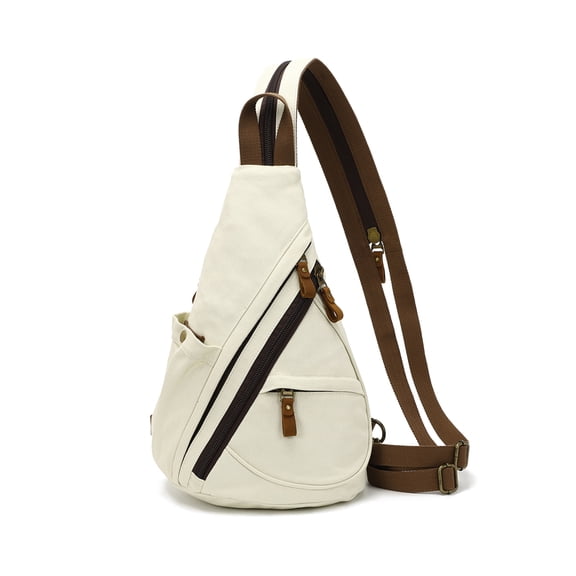 KL928 Vintage Canvas Sling Backpack – Lightweight Portable Crossbody Bag with Multiple Compartments,Beige