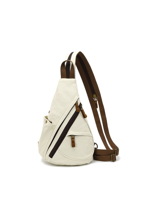 Vintage Canvas Sling Backpack – Lightweight Portable Crossbody Bag with Multiple Compartments,Beige