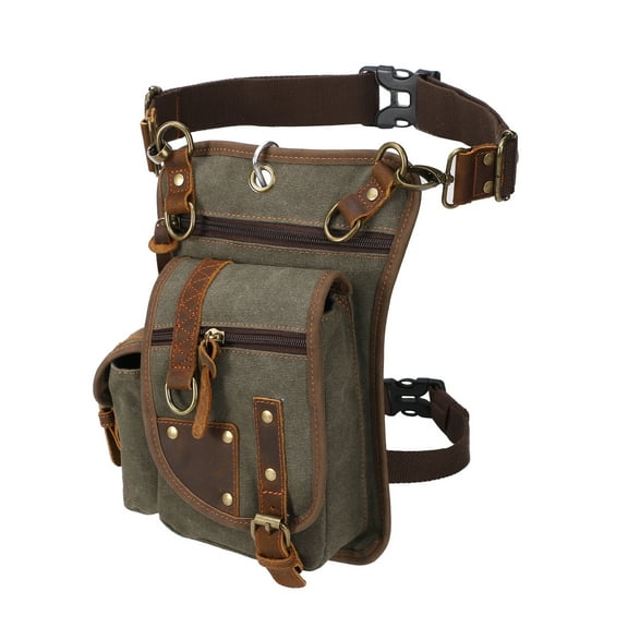 KL928 Vintage Canvas Waist Bag with Leather Accents, Multi-Pocket Design Fanny Pack for Men and Women(Army Green)