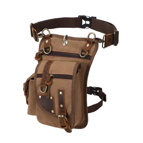 KL928 Vintage Canvas Waist Bag with Leather Accents, Multi-Pocket Design Fanny Pack for Men and Women(Coffee)