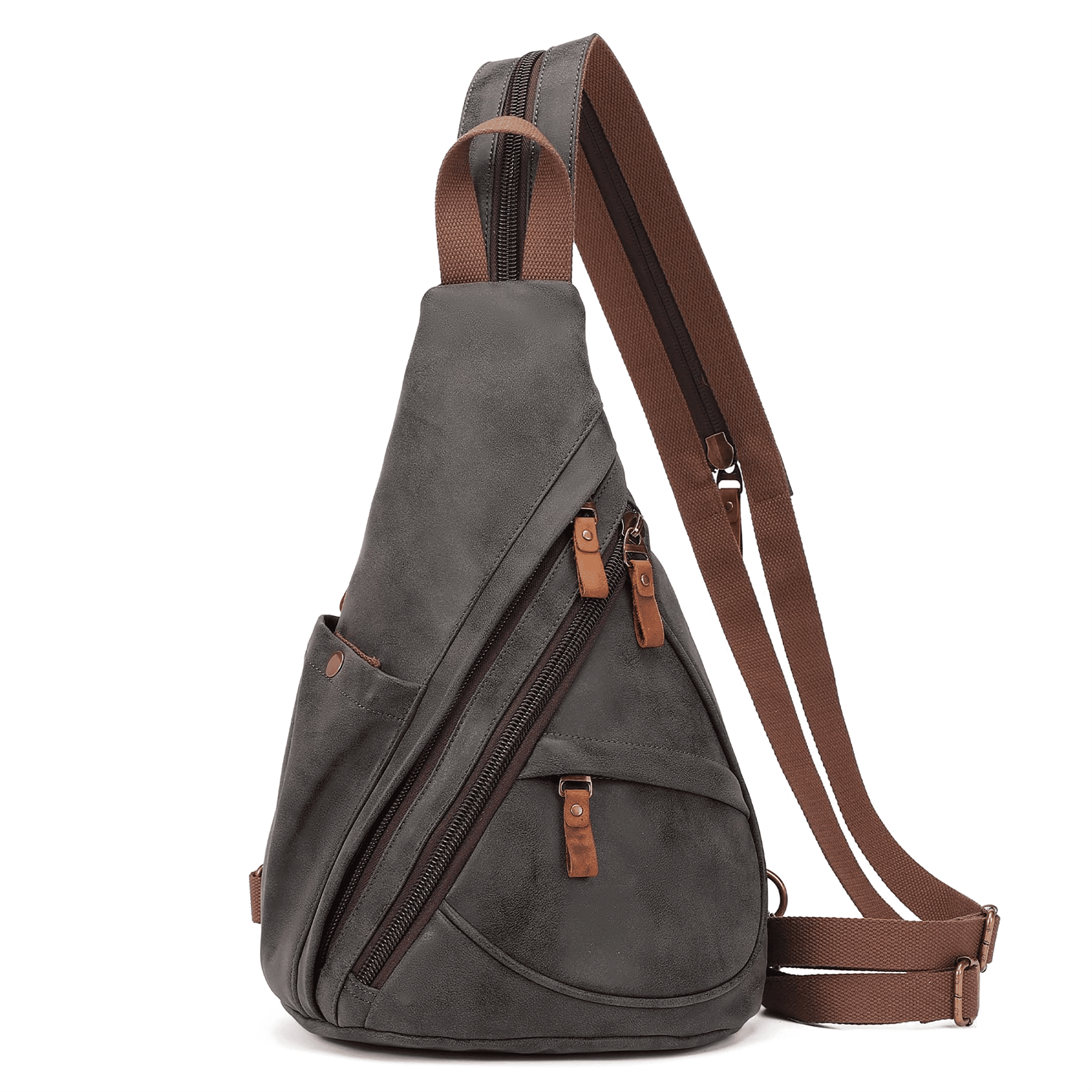 KL928 Vintage Leather Fanny Packs,Multi-pockets Sling bag for Men and Women,Black