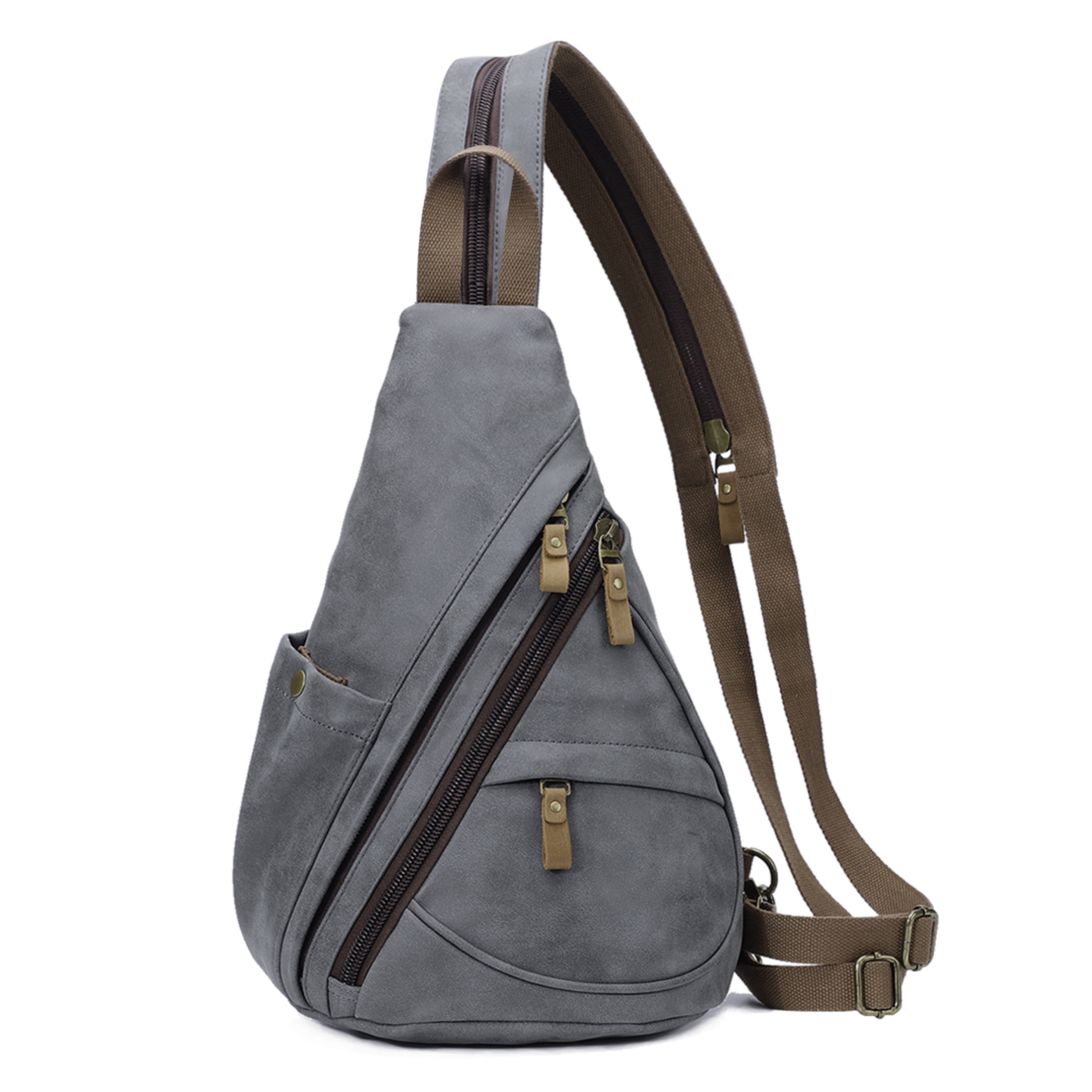 KL928 Vintage Leather Fanny Packs,Multi-pockets Sling bag for Men and Women,Dark Grey