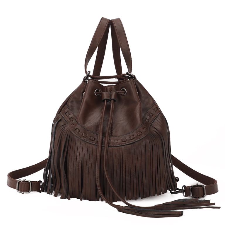 KL928 Women Backpack Purse Fringed Tassel Shoulder Bag with 