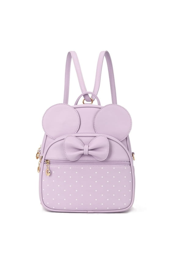 Women Bow Leather Backpack Purse Zipper Daypack for School or Travel (9.2 inch x 3.9 inch x 9.8 inch)