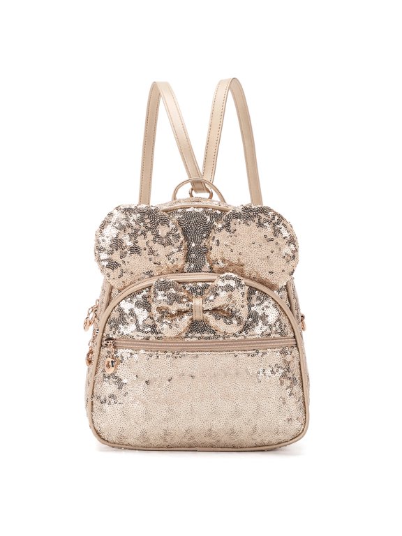 Women Bow Sequin Backpack Purse Fashion Zipper Backpack Daypack for School Travel (9.2 inch x 3.9 inch x 9.8 inch)