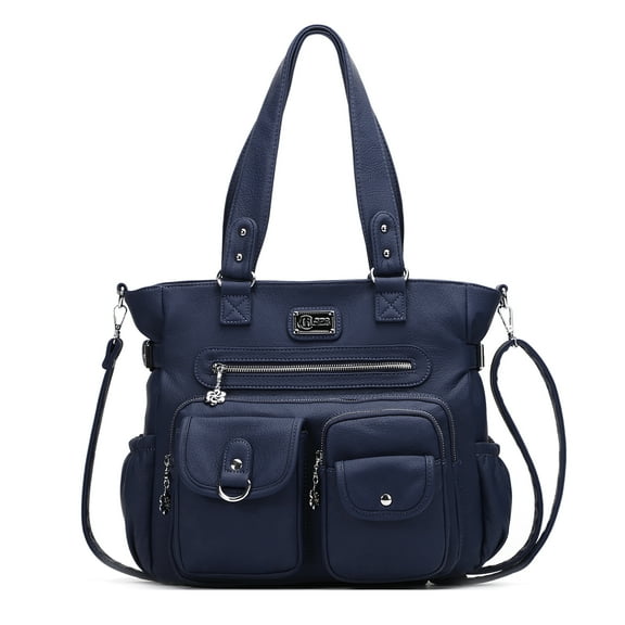 KL928 Women's Handbags Purses PU Leather Large Top Zip Tote for Work Travel (Blue)