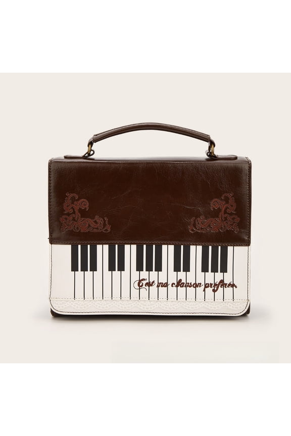 Women's Piano Music Note Pattern Top Handle Satchel, Mini Size Crossbody Tote Bag Purse