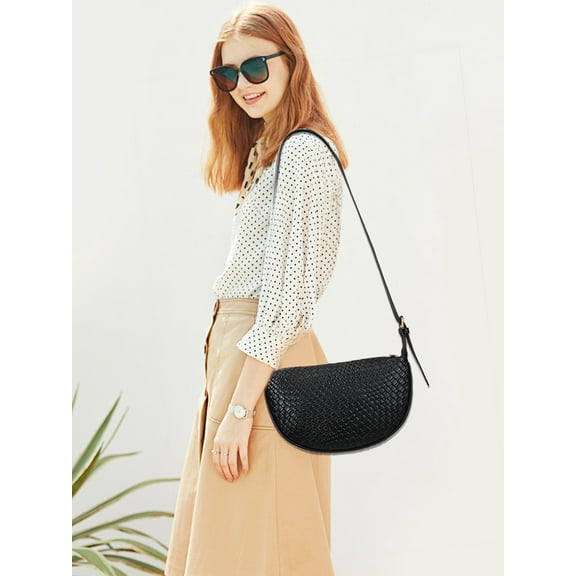 KL928 Woven Crossbody Bags For Women Small Purse Clutch Shoulder Bag(Black)