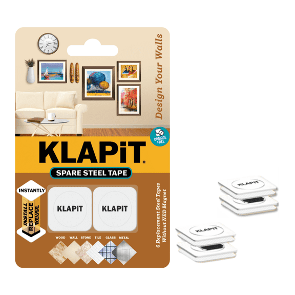 KLAPiT Magnetic Picture Hanging Strips, Heavy-Duty, 1" x 1" Alloy Steel Finish 2.204 lb Maximum Load, 2 Piece