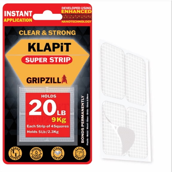 KLAPiT Super Strip Gripzilla 16-Piece Heavy-Duty Double-Sided Nano Mounting Tape, Clear, 1 in x 1 in