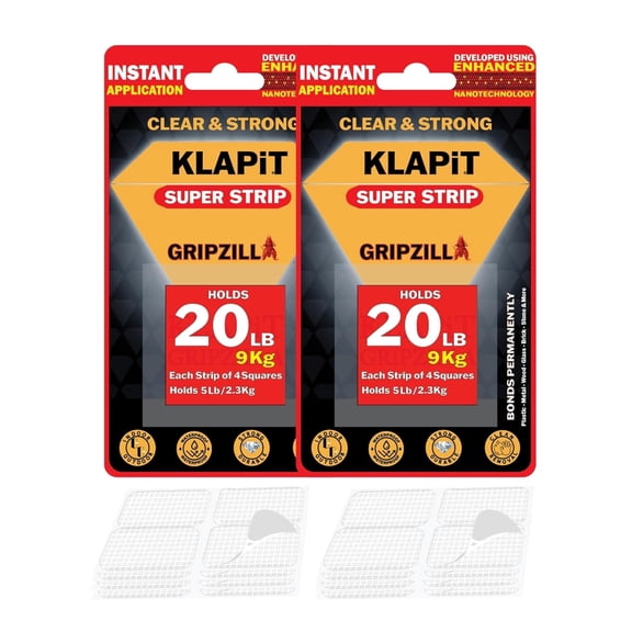 KLAPiT Super Strip GRIPZILLA, 32 Pcs Double-Sided Nano Mounting Squares, No-Residue, Holds up to 20 lb