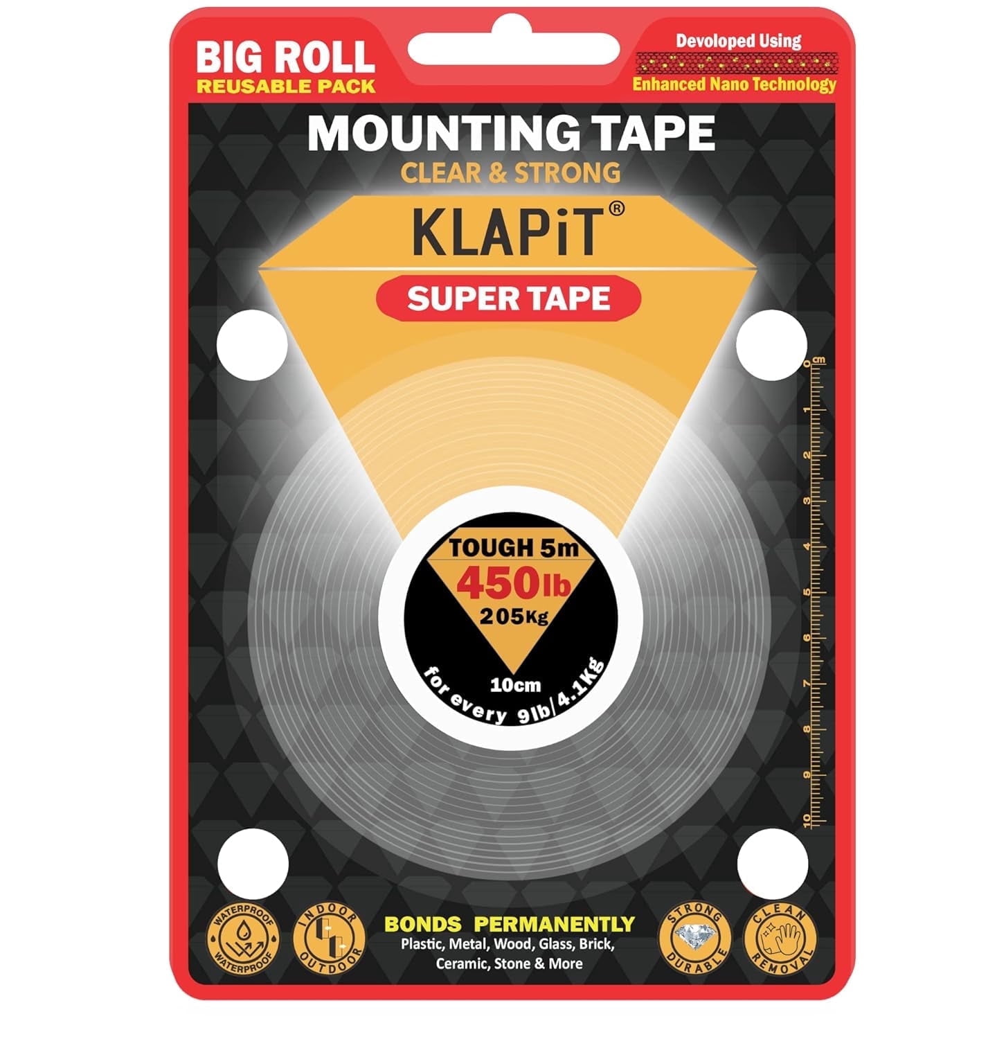 KLAPiT Super Tape Tough KST Tough 5m Clear Double Sided Heavy Duty Waterproof Mounting 1 Pack 197"