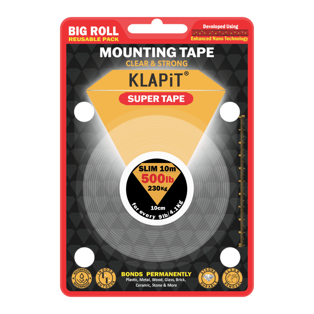 KLAPiT Super Tape Double-Sided Mounting Tape, Holds up to 500 lb, 33 feet, 1 Pc pack for Home & Office