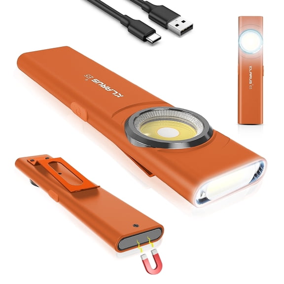 KLARUS E5 Rechargeable Mini EDC Flashlight, 600 Lumens 8 Mode LED Flashlight with COB,IPX4 Waterproof level,magnetic base design,Orange,1 Piece